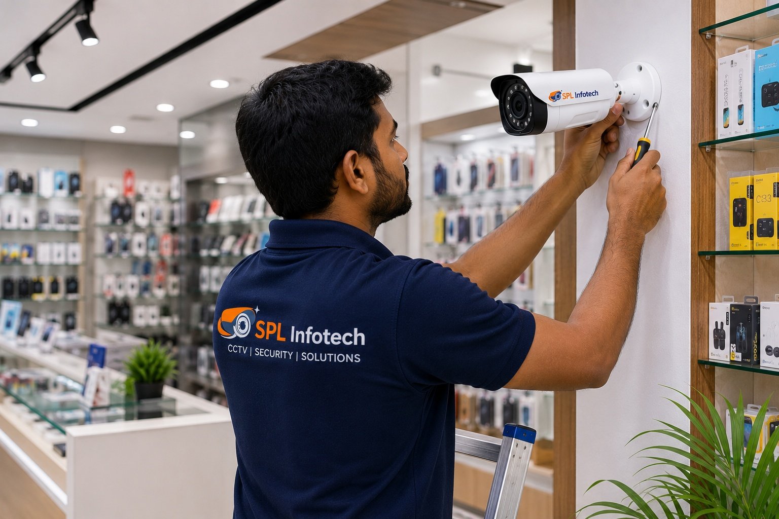 Retail shop security camera installation